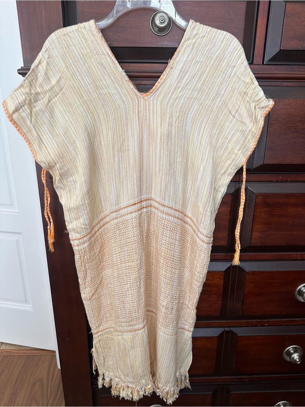 Beach cover up women’s medium peach orange and white Boho